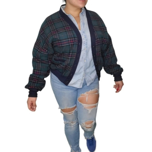 Vintage 80's Pendleton Teal Plaid Gramdpa Cardigan 100% Virgin Wool Sz M - Picture 11 of 11